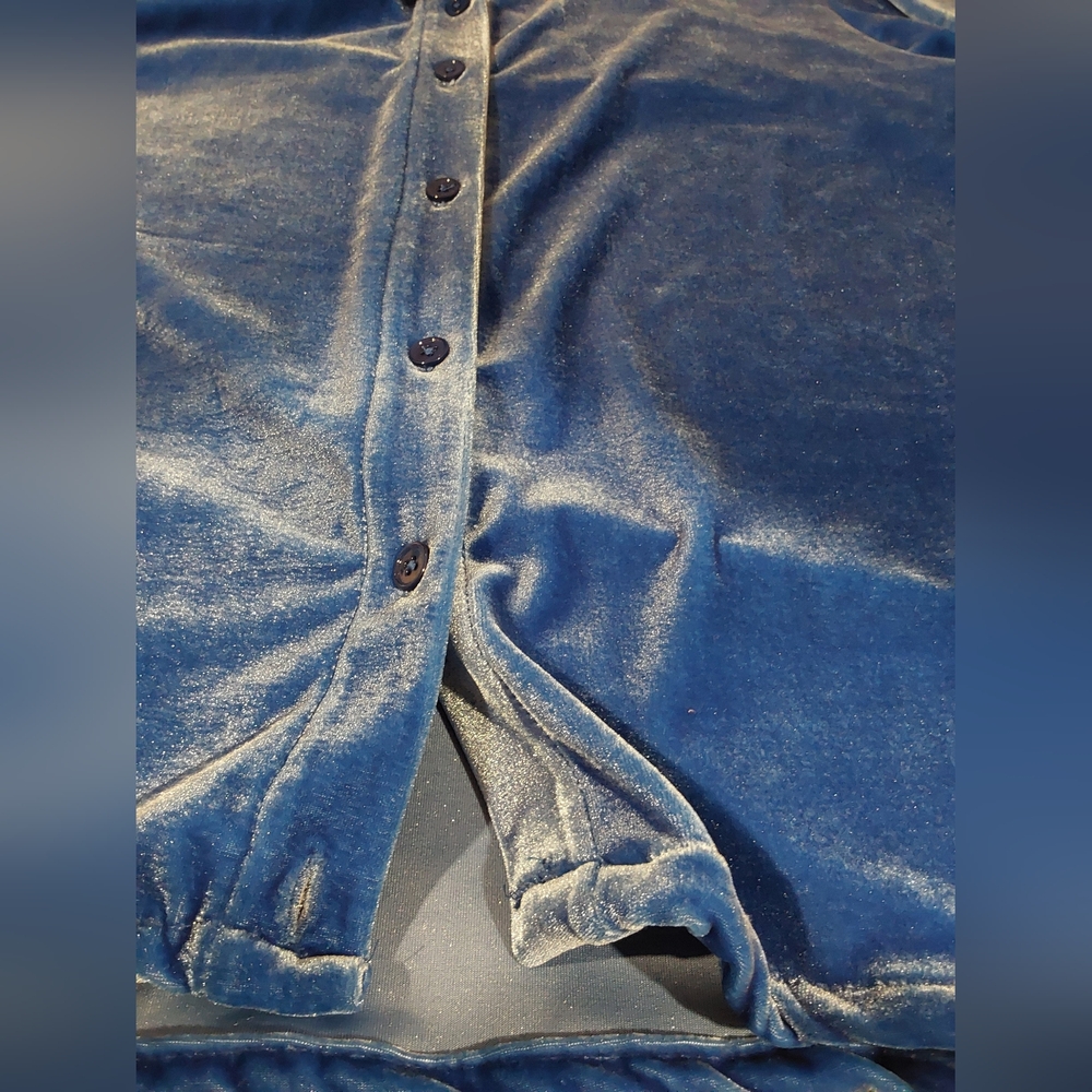 Soft Surroundings Deep Blue Velvet Shirt Petite Large - Picture 7 of 7